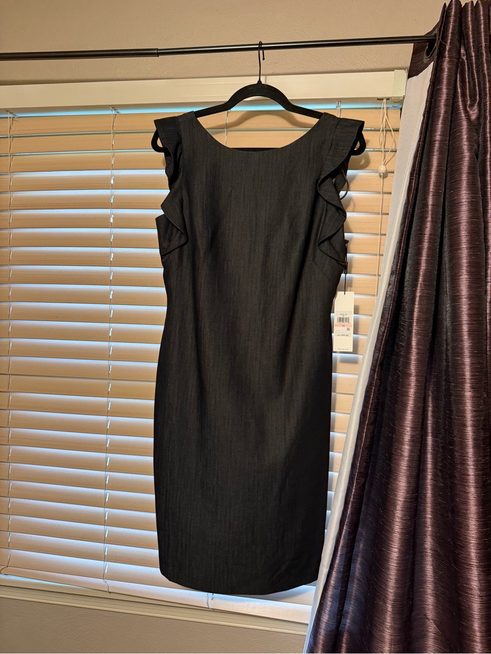 Calvin Klein Black Ruffle-Sleeve Midi Sheath Dress